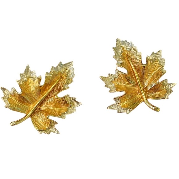 Vtg Sarah Coventry gold/silver tone leaf textured dimensional clip on earrings - Picture 1 of 8